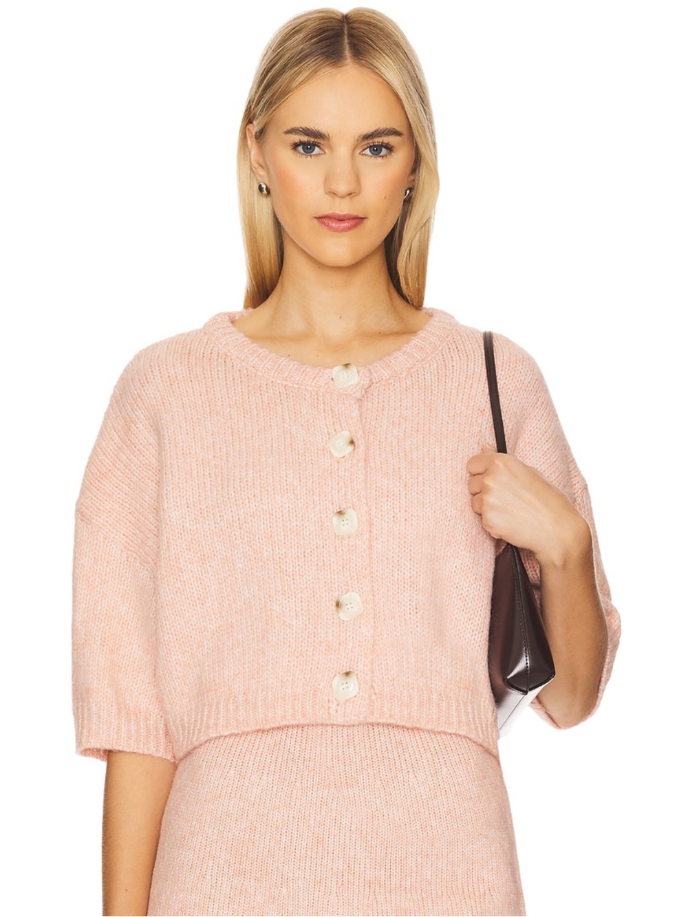 [Never Worn] SNDYS Cropped Light Pink Button-Up Knit Cardigan